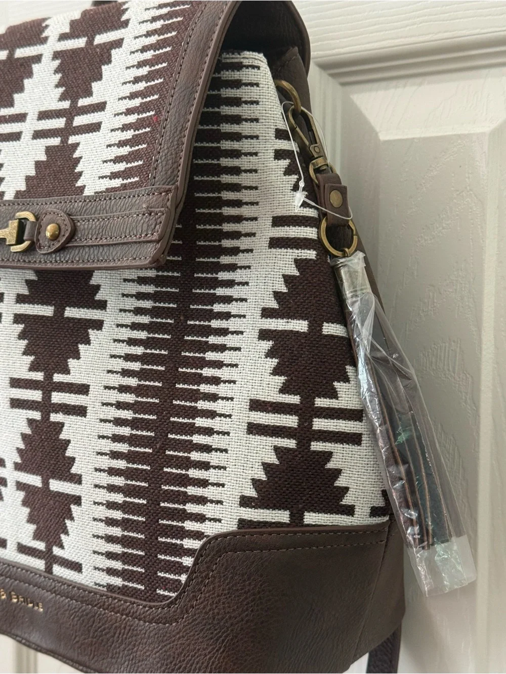 NWT Rein & Bridle Western Aztec Backpack Tote Brown White Southwest Bag